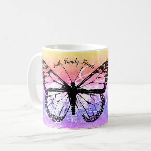 Inspirational Monarch Butterfly Rainbow Monogram Coffee Mug