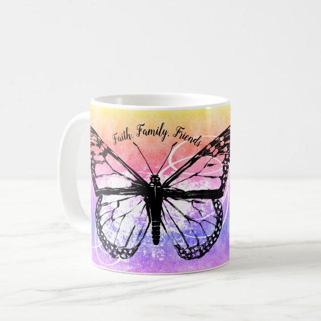 Inspirational Monarch Butterfly Rainbow Monogram Coffee Mug (Front Left)