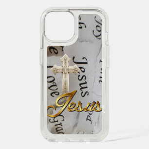 Inspirational Monochrome Bible Beige Cross Jesus iPhone 15 Case