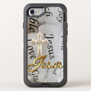 Inspirational Monochrome Faith Beige Cross Jesus OtterBox Defender iPhone SE/8/7 Case
