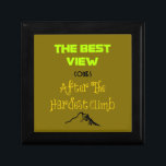 Inspirational Motivating Hiking Quote Typography Keepsake Box<br><div class="desc">Inspirational quote with interesting typography and a little mountain illustration at the bottom. Quote reads: the best view comes after the hardest climb. Spiritual,  mystical wise words to give motivation and encouragement to seekers,  philosophers,  deep thinkers and those overcoming challenges. Would also appeal to hikers and mountain climbers.</div>