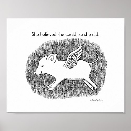 Inspirational Motivational Art Flying Pig Drawing Poster