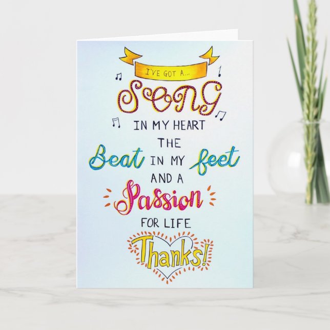 Inspirational & motivational cards: Singing Thanks Thank You Card (Front)