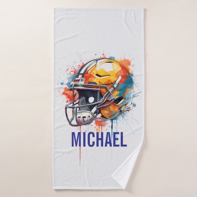Inspirational Motivational Football Helmet Name Bath Towel (Bath Towel)