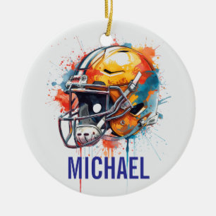 Inspirational Motivational Football Helmet Name Ceramic Ornament