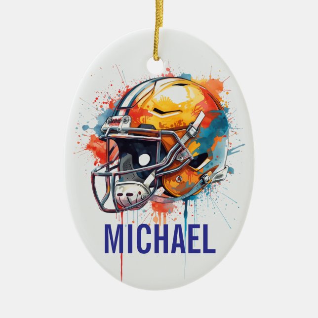 Inspirational Motivational Football Helmet Name Ceramic Ornament (Front)