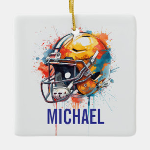 Inspirational Motivational Football Helmet Name Ceramic Ornament