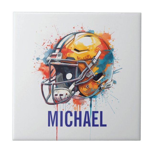 Inspirational Motivational Football Helmet Name Ceramic Tile (Front)