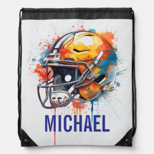 Inspirational Motivational Football Helmet Name Drawstring Bag