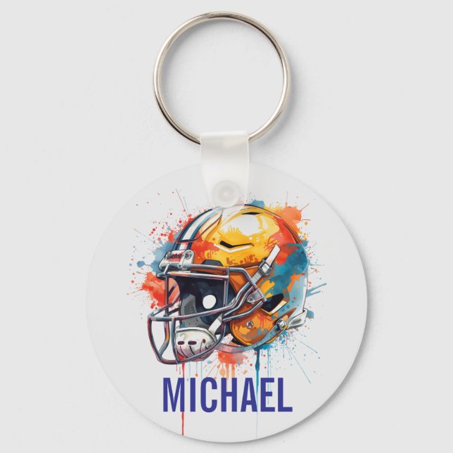 Inspirational Motivational Football Helmet Name Keychain (Front)
