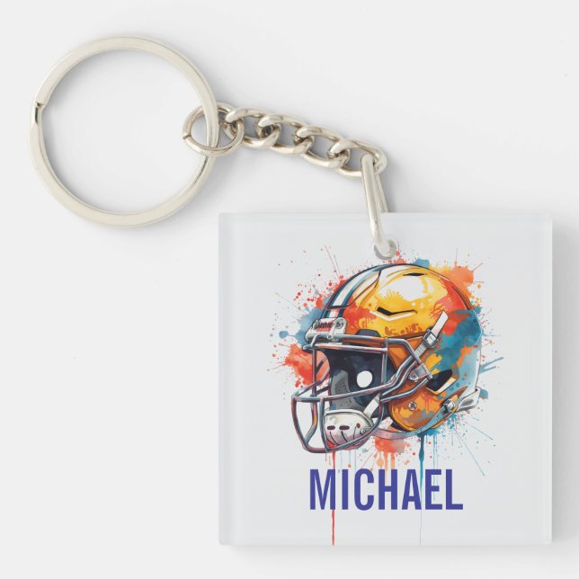 Inspirational Motivational Football Helmet Name Keychain (Front)