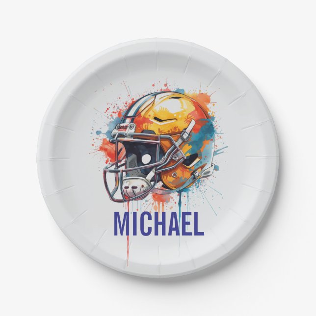 Inspirational Motivational Football Helmet Name Paper Plates (Front)