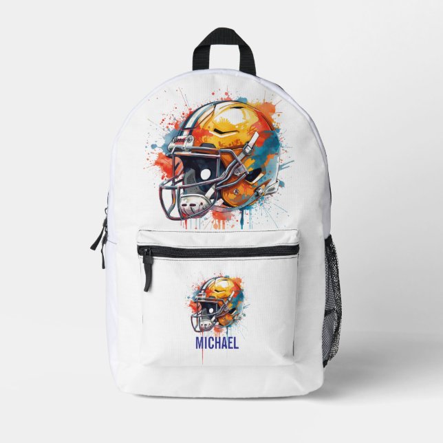 Inspirational Motivational Football Helmet Name Printed Backpack (Front)