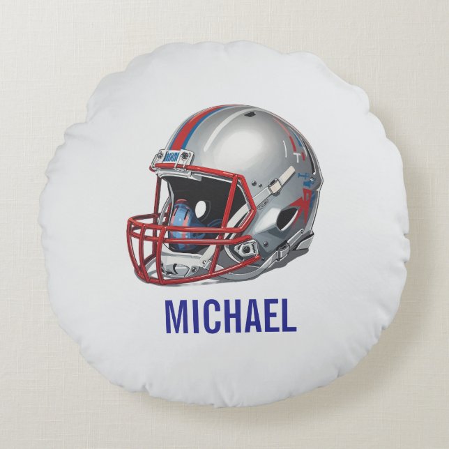 Inspirational Motivational Football Helmet Name Round Pillow (Front)