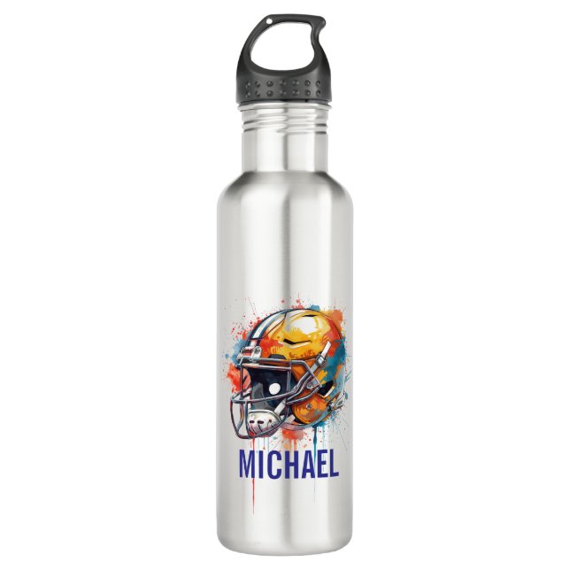 Inspirational Motivational Football Helmet Name Stainless Steel Water Bottle (Front)