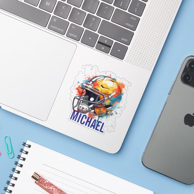 Inspirational Motivational Football Helmet Name Sticker (Laptop w/ iPhone)
