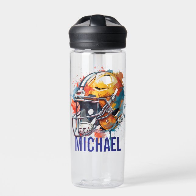 Inspirational Motivational Football Helmet Name Water Bottle (Front)