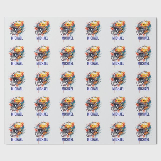 Inspirational Motivational Football Helmet Name Wrapping Paper (Flat)