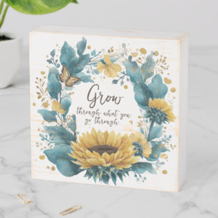 Inspirational Motivational Sunflower & Bbutterfly Wooden Box Sign