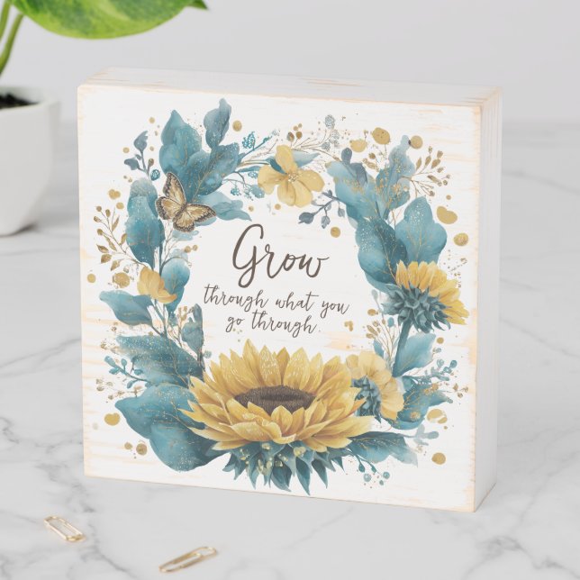 Inspirational Motivational Sunflower & Bbutterfly Wooden Box Sign (In Situ Horizontal)