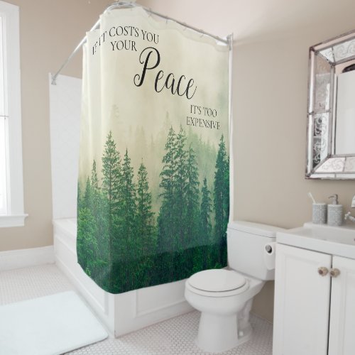 Inspirational Mountains Misty Forest Fog Peace Shower Curtain