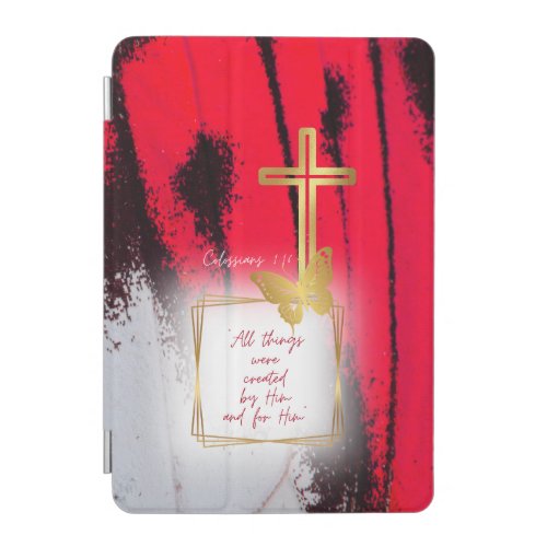 Inspirational Nature Faith Red Black Gold Cross iPad Mini Cover