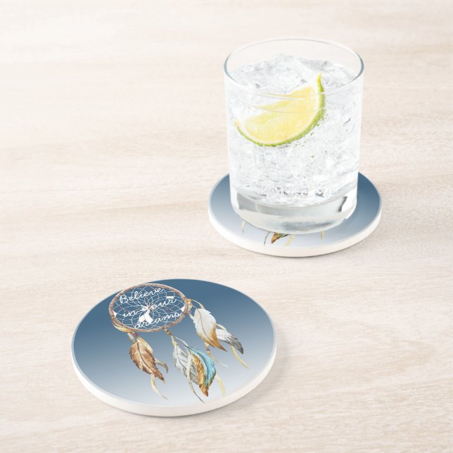 Inspirational Navy Blue Ombre Dream catcher  Coaster (Side)