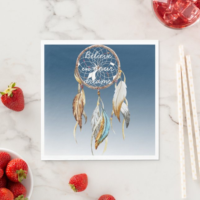 Inspirational Navy Blue Ombre Dream catcher  Napkins (Insitu)