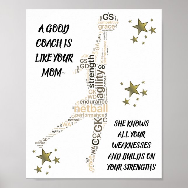 Inspirational Netball Coach Quote Poster (Front)