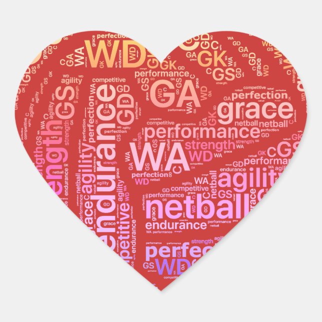 Inspirational Netball Positions Heart Design Sticker (Front)