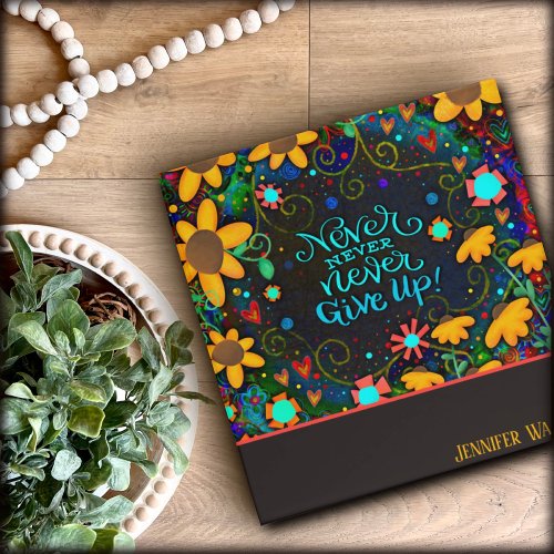 Inspirational Never Give Up Floral Daisy 3 Ring Binder