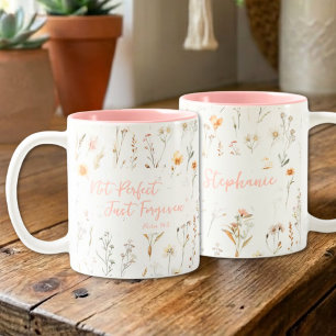 Inspirational Not Perfect Wildflowers Faith Two-Tone Coffee Mug