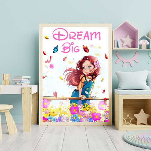 Inspirational Nursery Kids Dream Big Girls Poster