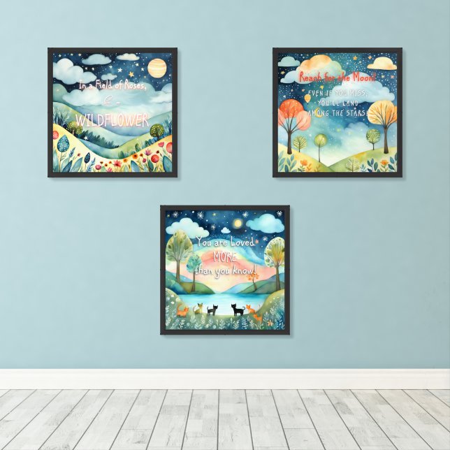 Inspirational Nursery Wall Art, Set of Three (Wood Floor)