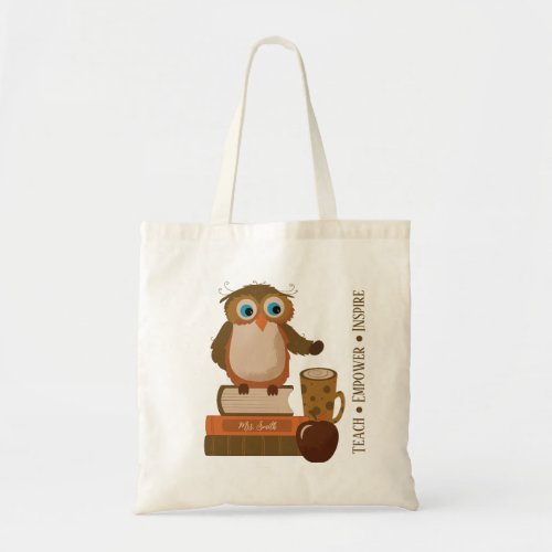 Inspirational Owl Teacher Tote Bag with Name
