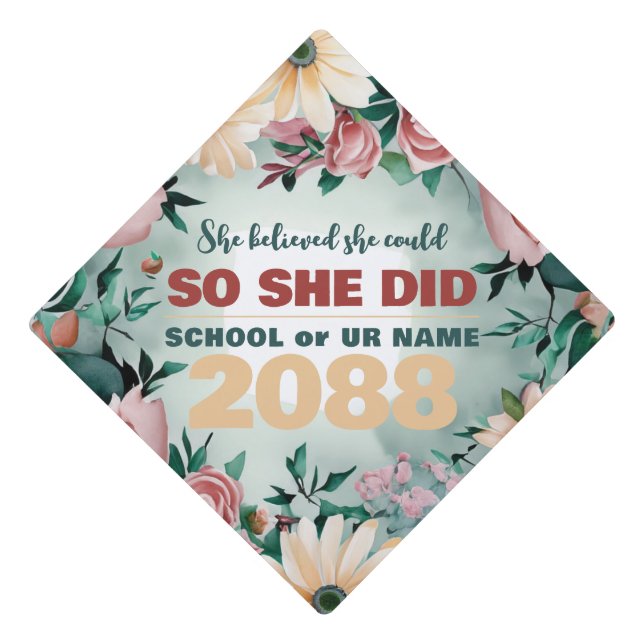 Inspirational Pastel Daisy Flowers Pink Roses  Graduation Cap Topper (Front)
