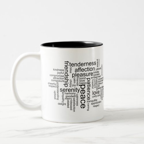 Inspirational Peace and Love Word Cloud Two_Tone Coffee Mug