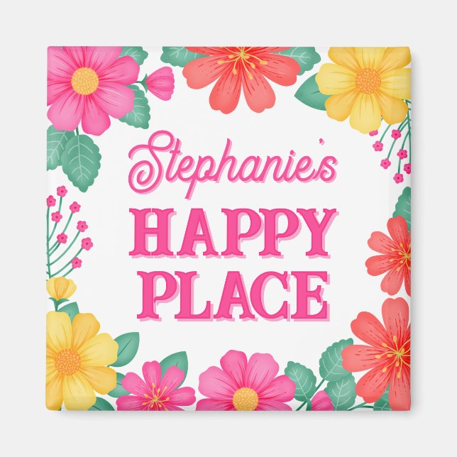 Inspirational Personalized Happy Place Floral Magnet (Front)