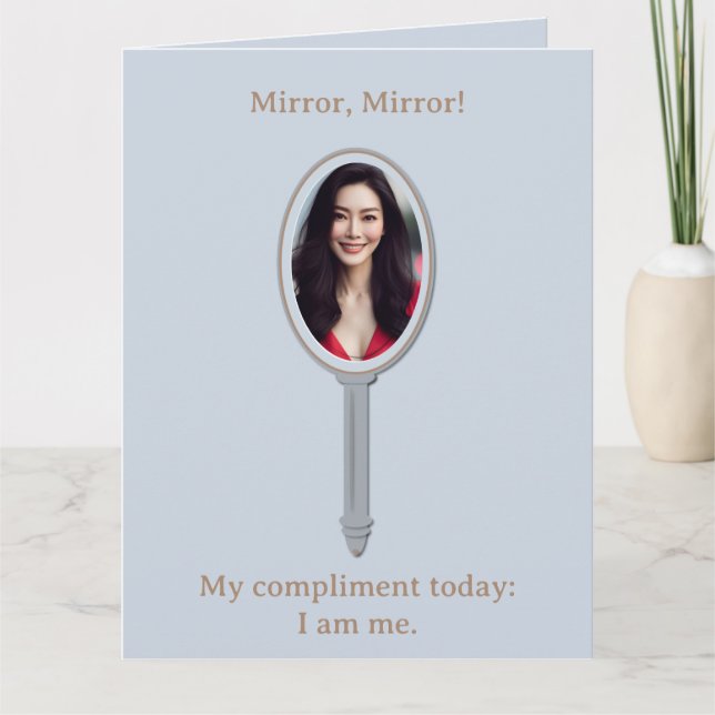 Inspirational Personalized Photo Hand Mirror Blue Card (Front)