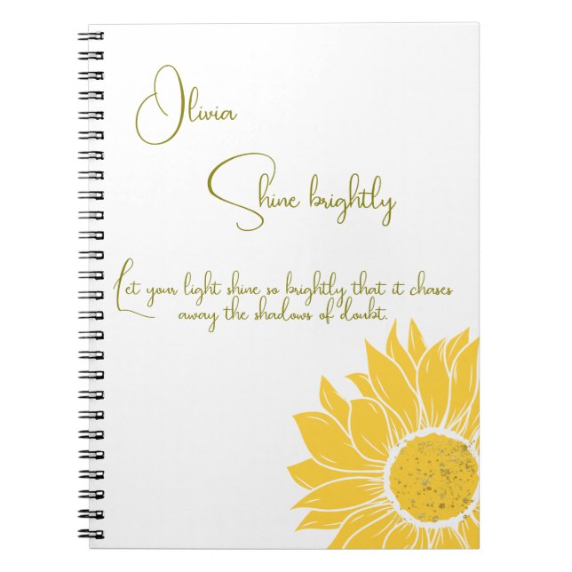 Inspirational personalized Shine Brightly Girl Notebook (Front)