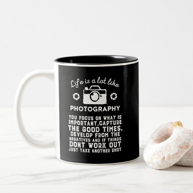 Inspirational Photographer Life Like Photography Two-Tone Coffee Mug (With Donut)