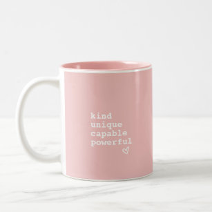 Inspirational Pink and White Heart Quote Two-Tone Coffee Mug