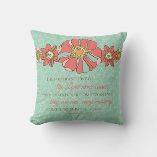Inspirational Pink  Aqua Retro Floral Throw Pillow