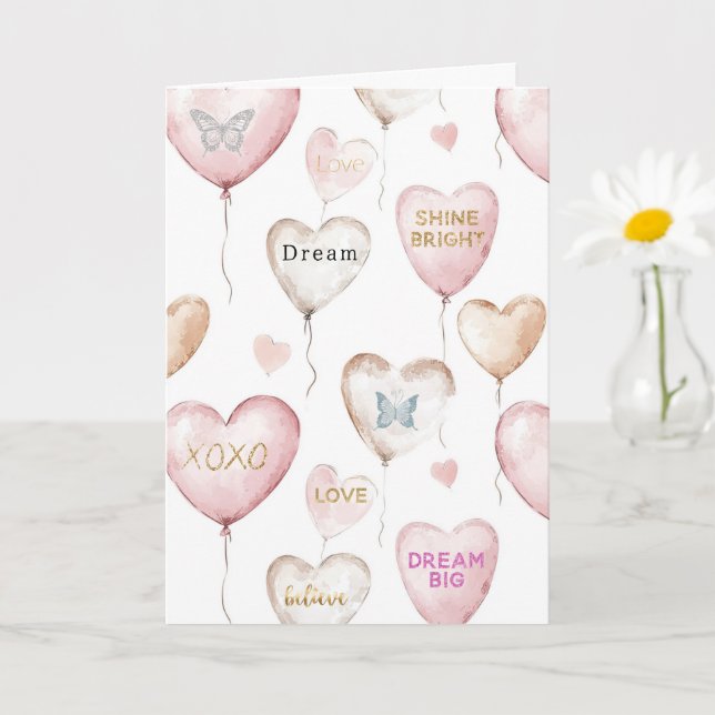 Inspirational Pink Cream Hearts Card (Small Plant)