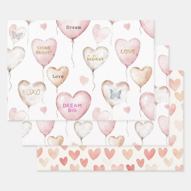 Inspirational Pink Cream Hearts Wrapping Paper Sheets (Set)