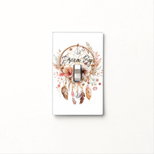 Inspirational Pink Dream Catcher Boho Floral Light Switch Cover (In Situ)