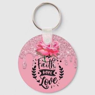 Inspirational Pink Dripping Glitter Keychain