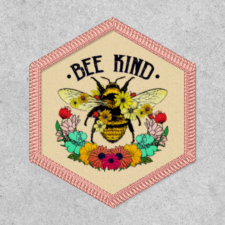 Inspirational Pink Floral Bee Kind Patch