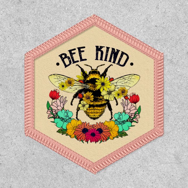 Inspirational Pink Floral Bee Kind Patch (Front)