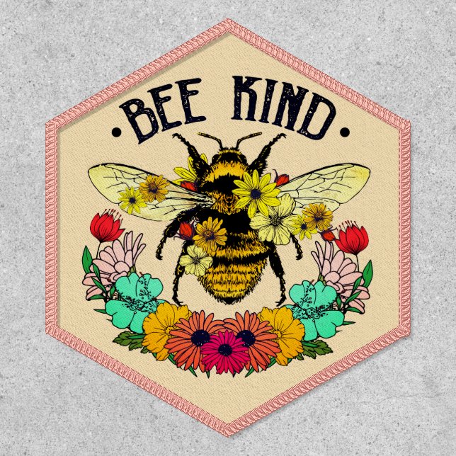 Inspirational Pink Floral Bee Kind Patch (Front)